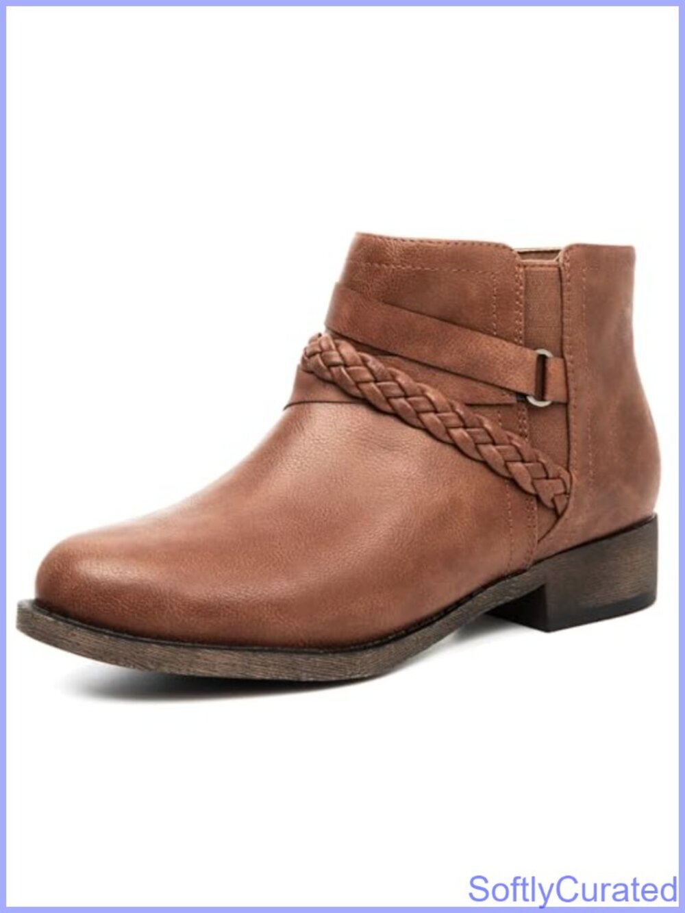 Faux Leather Ankle Boots Round Toe Side Zip Flat Booties